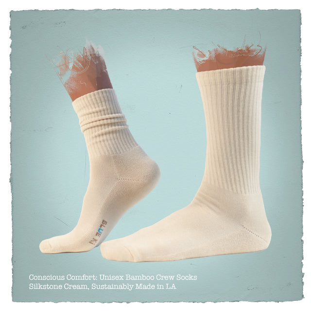 Sustainable Silkstone Cream Bamboo Crew Socks - Premium Quality, Locally Made in Los Angeles